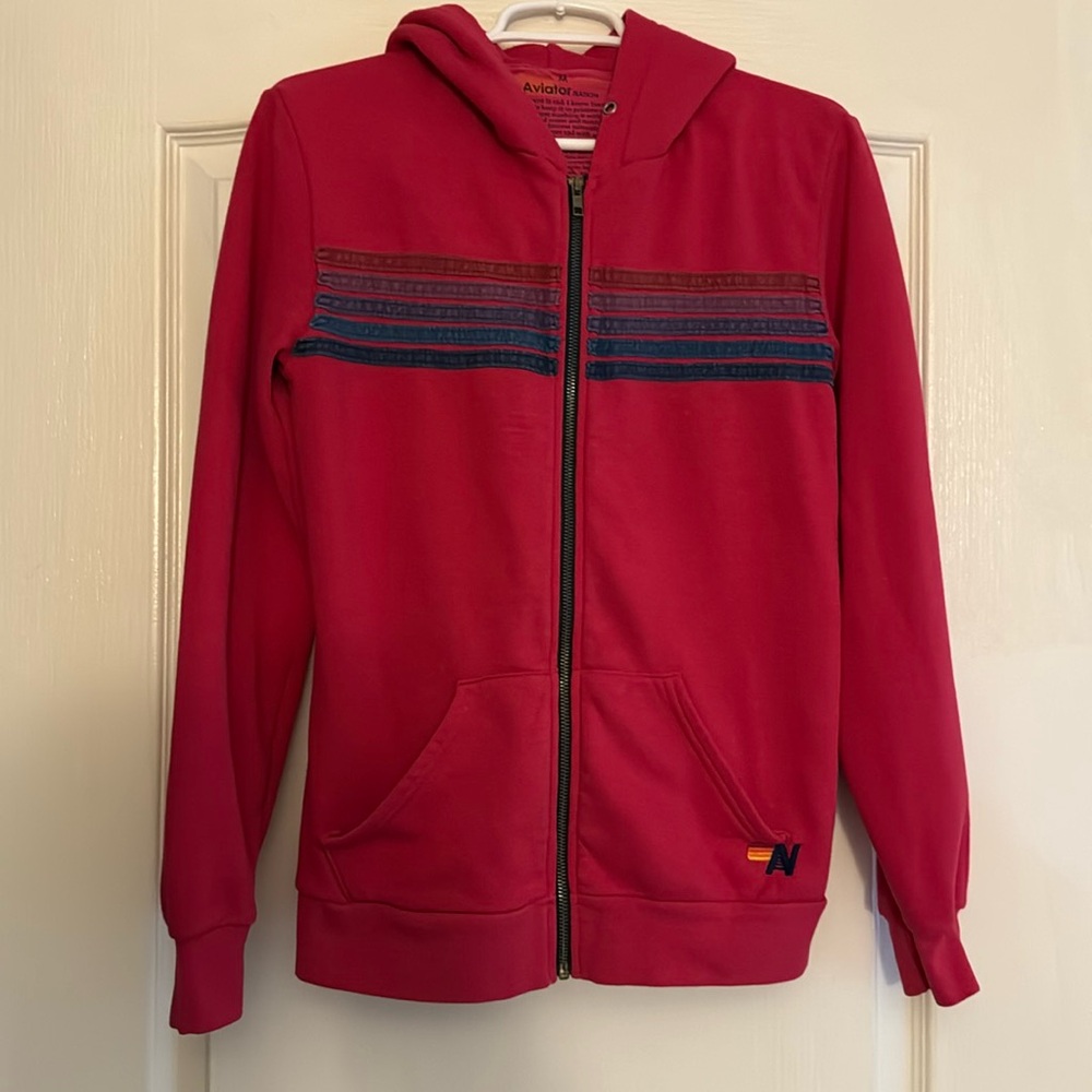 Aviator Nation 5 stripe jacket hoodie red medium ✨